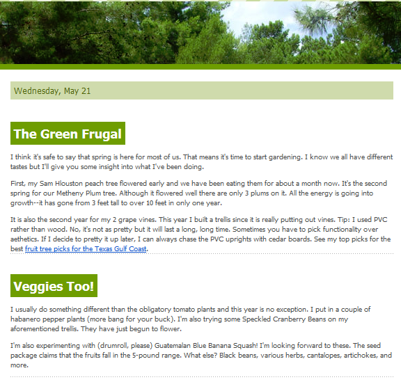 The May 2014 Green Frugal Newsletter; image © 2014 KSmith Media, LLC